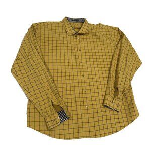 COOFANDY Men's 3XL Mustard Yellow Windowpane Dress Shirt Long Sleeve Big & Tall